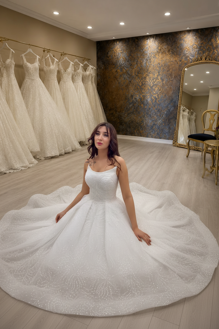 NIL-268 Sequin Krystal Ballgown - Seated Pose