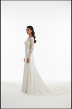 NIL-118 Soft Ivory Long Sleeve Couture Wedding Dress – Side View