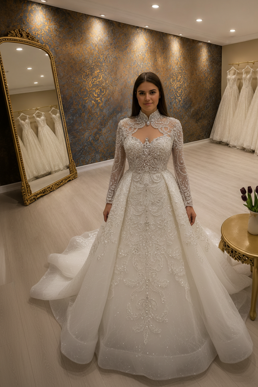 G21-258 Crystal Couture Long Sleeve Wedding Gown