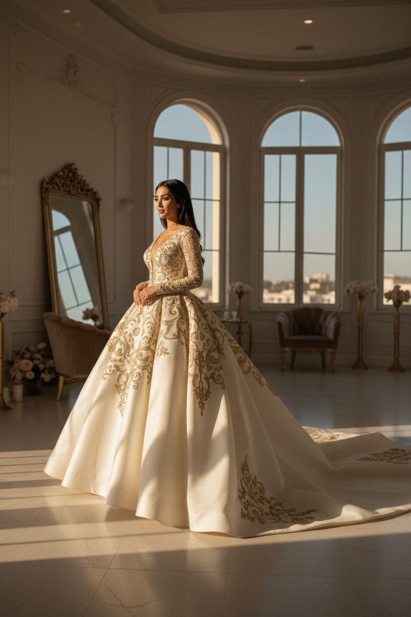 NIL-090 ملكي Ivory فستان زفاف أميرة منفوش – منظر جانبي