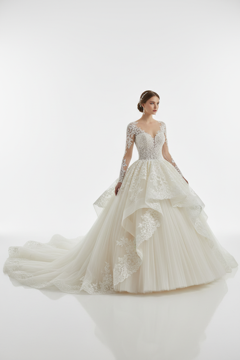 NIL-136-SOFT-IVORY-PRINCESS-BALL-GOWN-WEDDING-DRESS-CRYSTAL-LACE-DEEP-V-NECKLINE-CRYSTAL-STRAP-ULTRA-CRYSTAL-BEADING-NATURAL-WAIST-CATHEDRAL-TRAIN-COUTURE-GLAMOUR--GULF-LUXURY-FRONT-VIEW