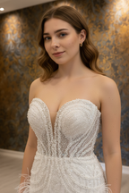 NIL-267 Crystal Pearl Feather Mermaid - Crystal Bodice Detail