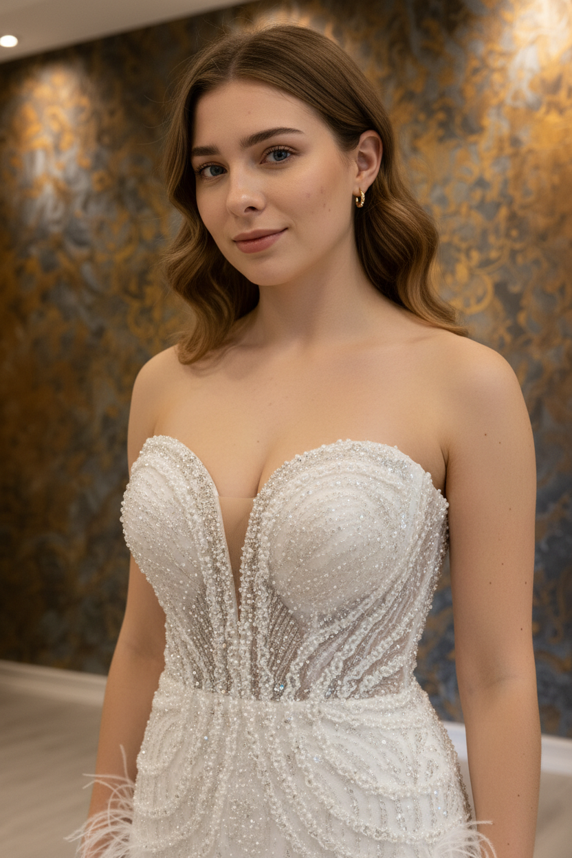 NIL-267 Crystal Pearl Feather Mermaid - Crystal Bodice Detail