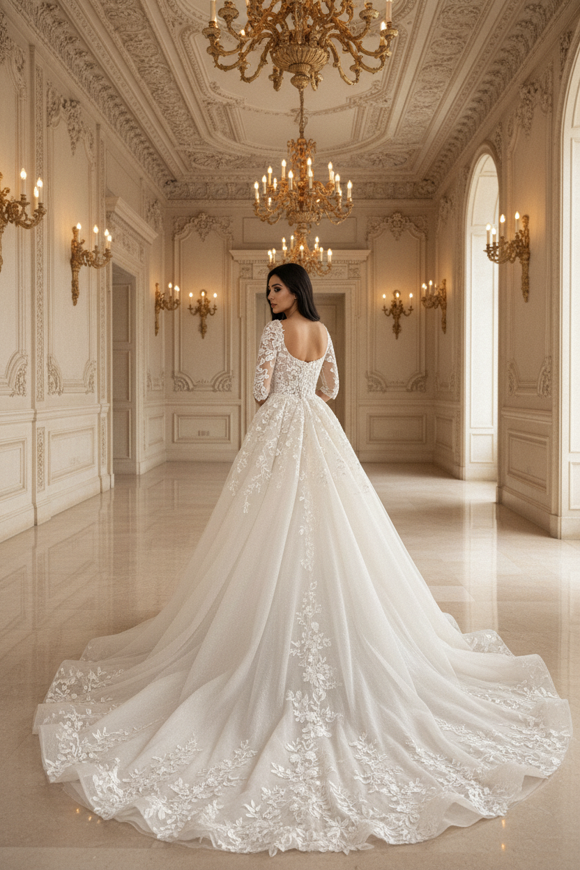 NIL-093 off-white balkjole modest brudekjole – bagfra