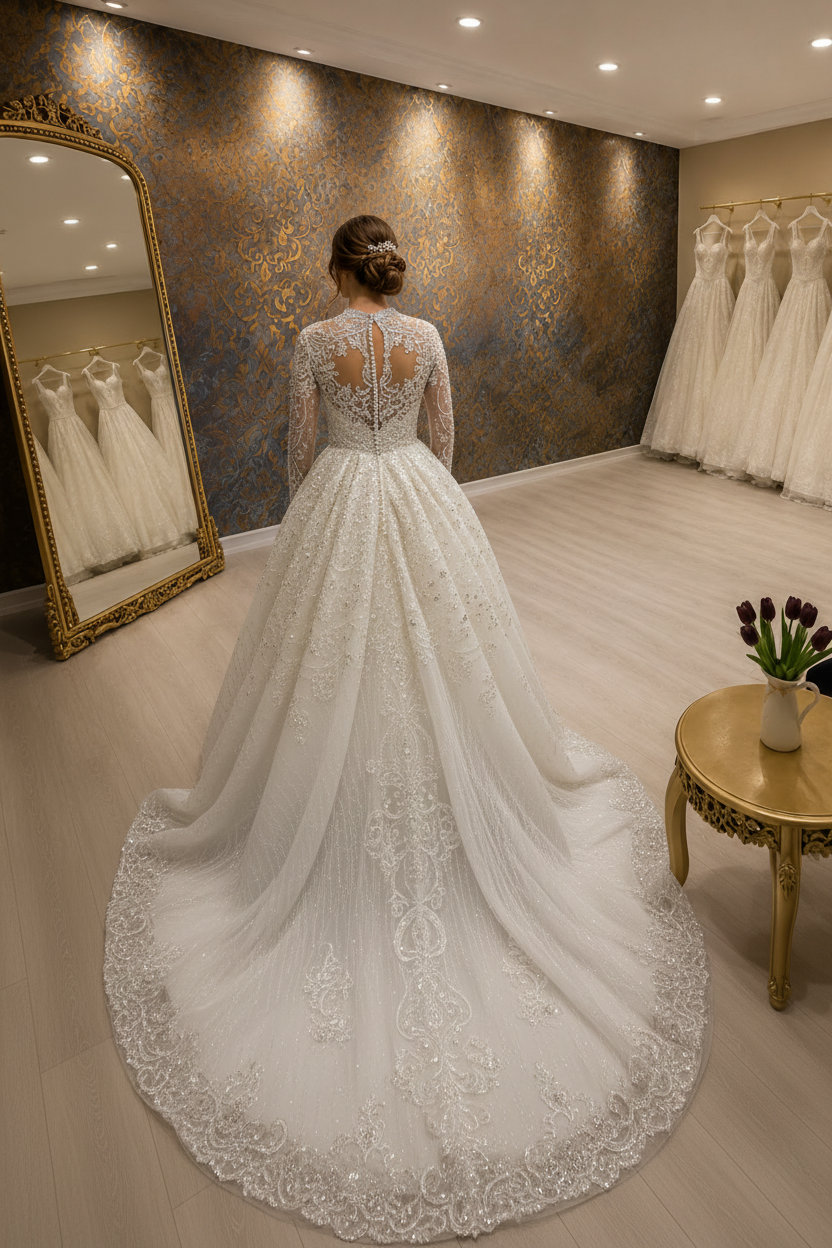 NIL-258 كريستال كوتور Wedding فستان - منظر خلفي