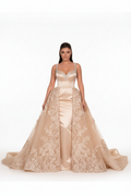 NIL-117 champagne Detachable Overskirt Brudekjole – forfra