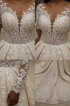 NIL-024 Champagner Ivory Königlich Prinzessinnen-Ballkleid detail craftsmanship collage by NIL Brautkleid