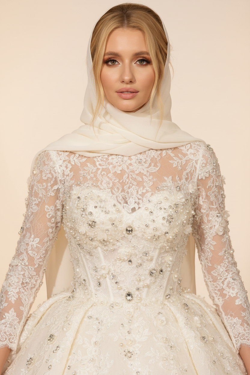 NIL-221 حجاب فستان زفاف - Close-Up Bodice Detail