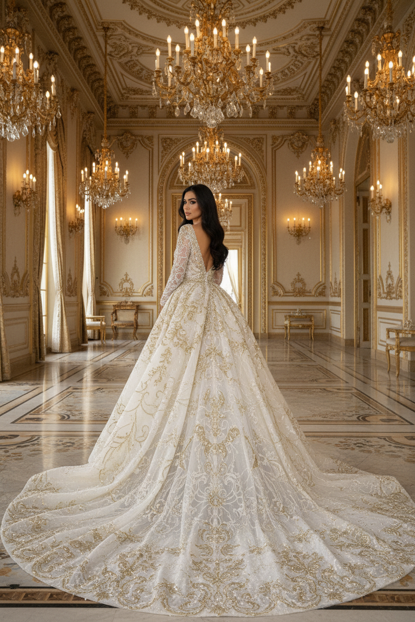 NIL-094 Ivory Trumpet Couture kjole – bagfra