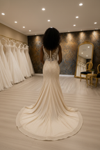 NIL-NS-255 Gold Champagne Crystal Fit-and-Flare Engagement Dress - Back View