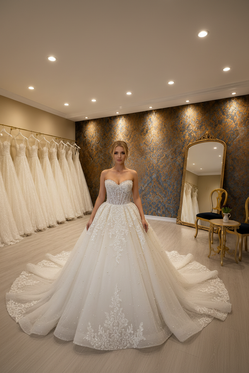 NIL-034 Ivory Royal Palace Princess Ball Gown Front View
