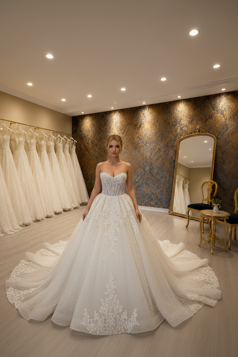 NIL-034 – Ivory Královský Palace princeznovské plesové šaty | srdíčkový výstřih | perla Embroidery | Křišťál krajka Applique | katedrální vlečka | Gulf Luxusní Svatební