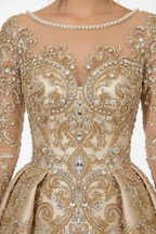 NNC-107 σαμπανί φόρεμα μπάλα - Gold Embroidery και Κρύσταλλο Beading Detail