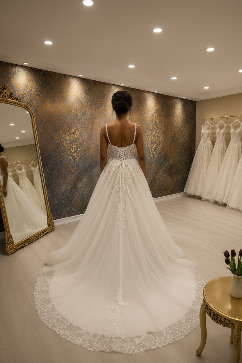 NIL-037 Soft Ivory 2-in-1 Couture Kleid – Rückansicht