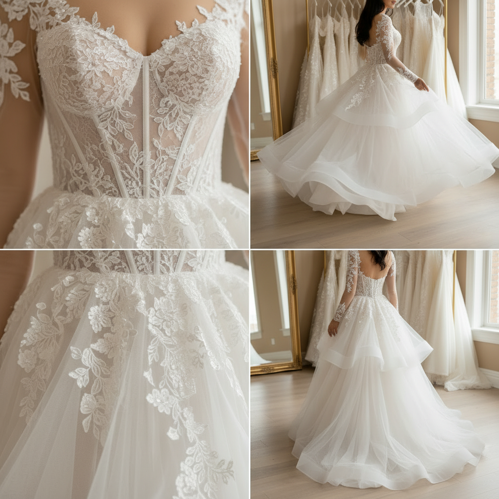NIL-063 Tiered tulle & pizzo Applique Detail Collage