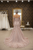 NIL-NS-239 Dusty Rose Blush Crystal Fit-and-Flare Engagement Dress - Back View