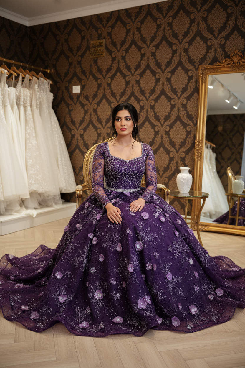 G21-NS-238 Deep Purple Crystal Engagement Dress