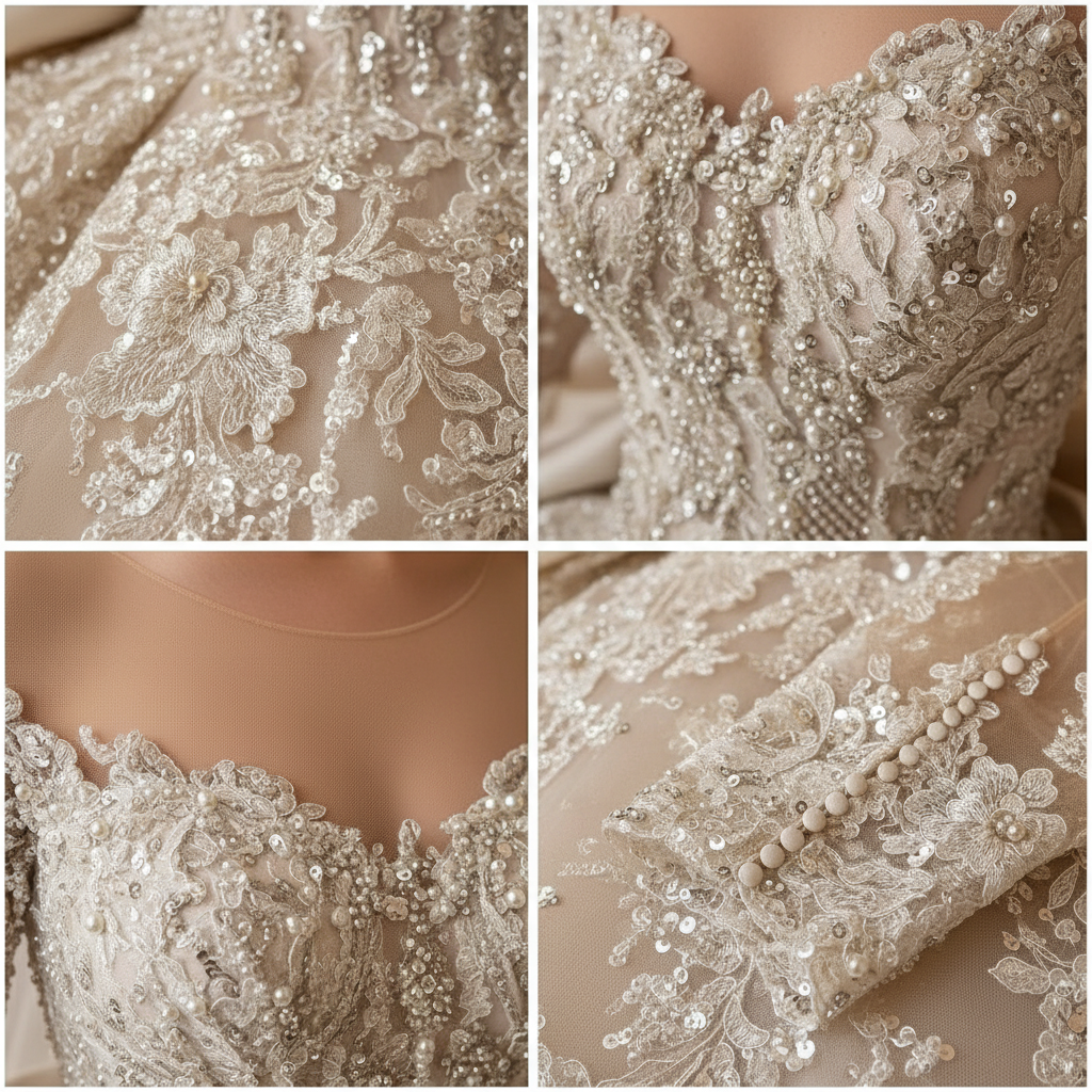 NIL-006 French دانتيل & لؤلؤ Beading Detail