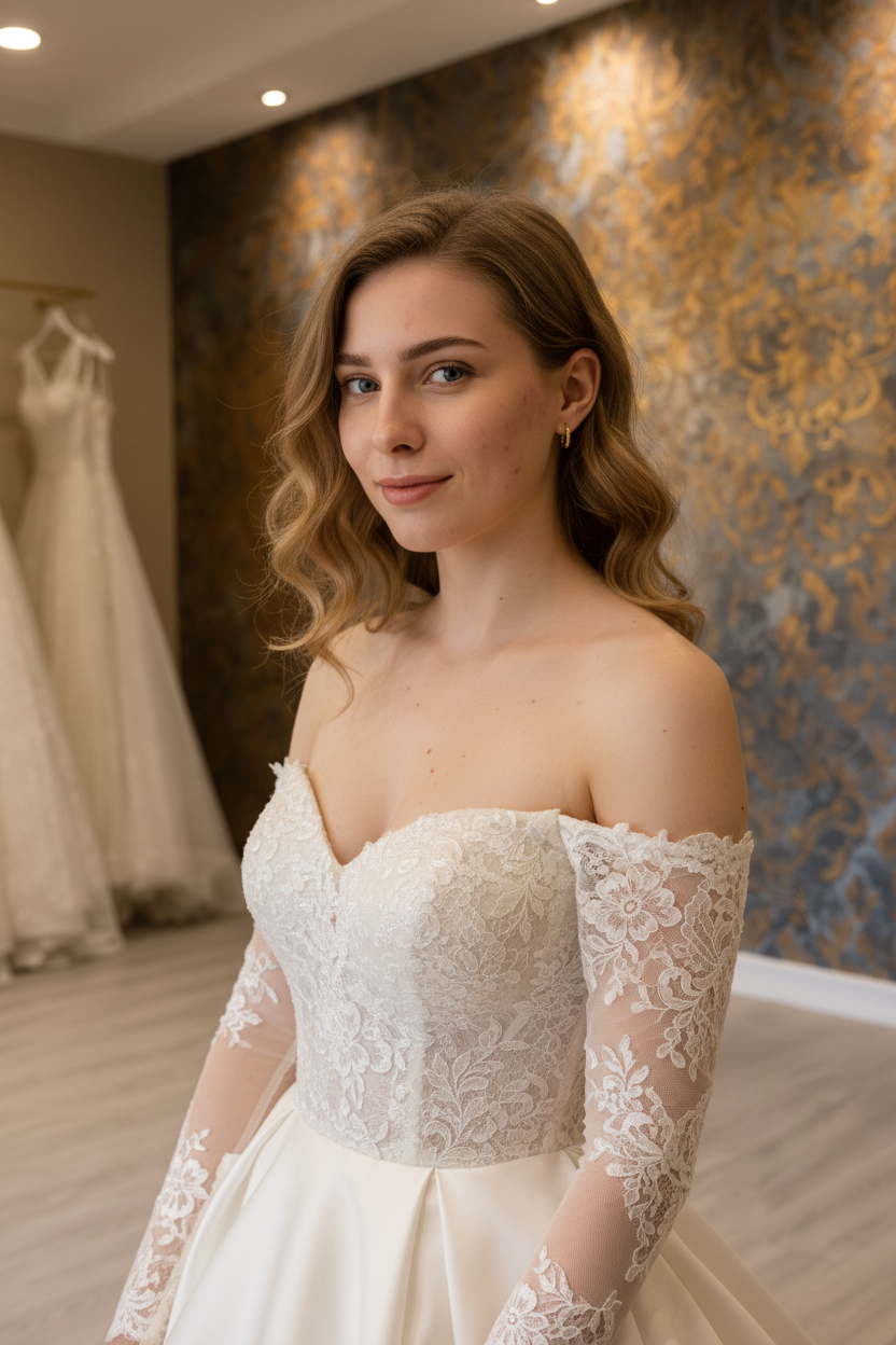 NIL-265 Off-Shoulder raso Ballgown - scollatura & Bodice Detail