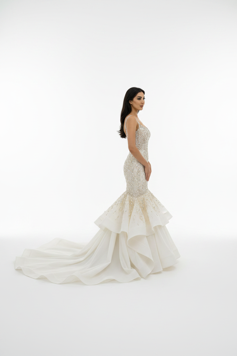 NIL-113 Ivory Mermaid Wedding Dress – Side View