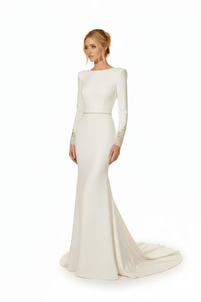 NNC-108 Cream nowoczesny Syrena suknia ślubna - Three-Quarter widok