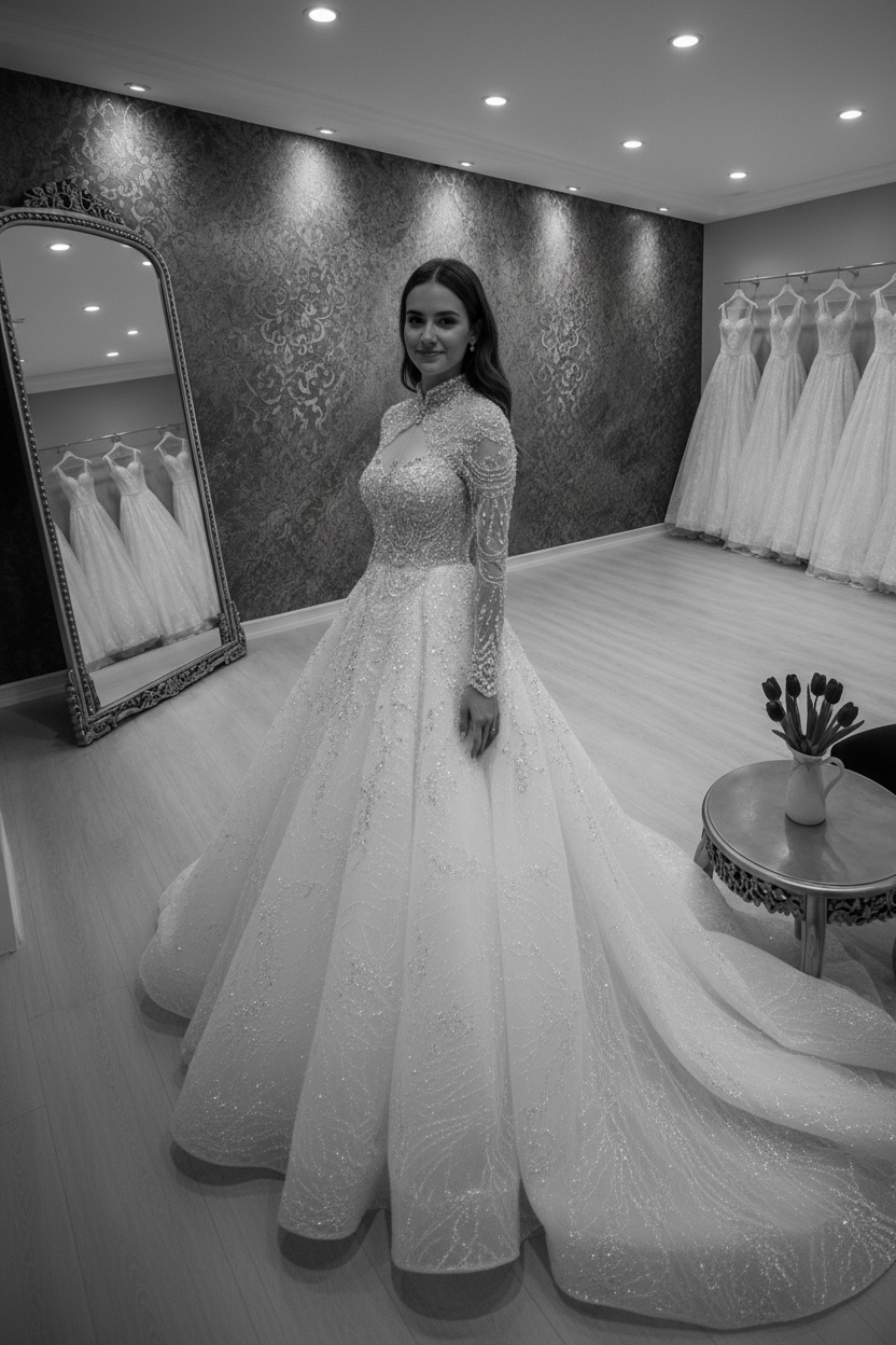 NIL-258 كريستال كوتور Wedding فستان - Black & White Catalog منظر