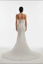 NIL-119 Royal Ivory Cathedral Train Wedding Dress – Back View