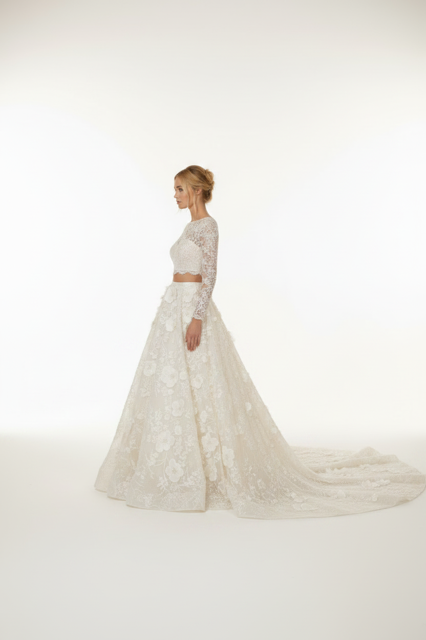 NNC-110 Ivory Two-Piece Floral Νυφικό Set - Side Profile