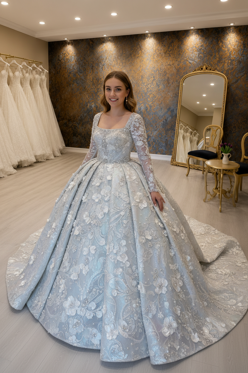NIL-269 3D Kristall Floral Ballgown - Full Body Vorderansicht