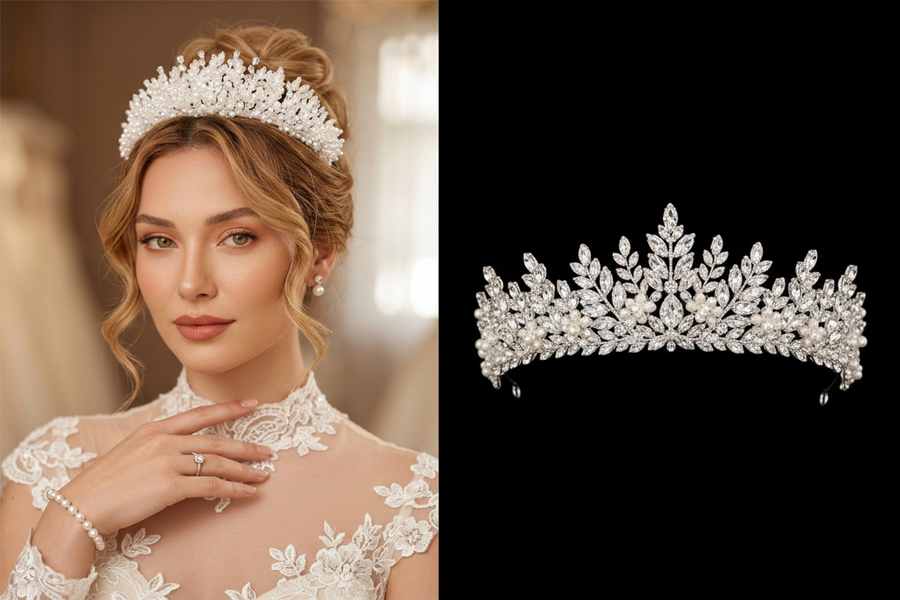 NNC-043 | NIL-ZITAGETA | perla & Křišťál Zircon Floral Svatební Crown
