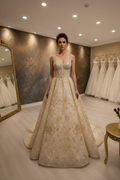 NIL-051 Champagner Gold Luxus Brautrobe – Vorderansicht