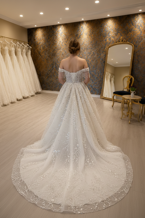 NIL-263 3D Pearl Branch Ballgown - Back View