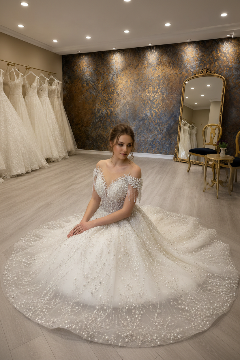 NIL-263 3D perla Branch Ballgown - Seated Pose