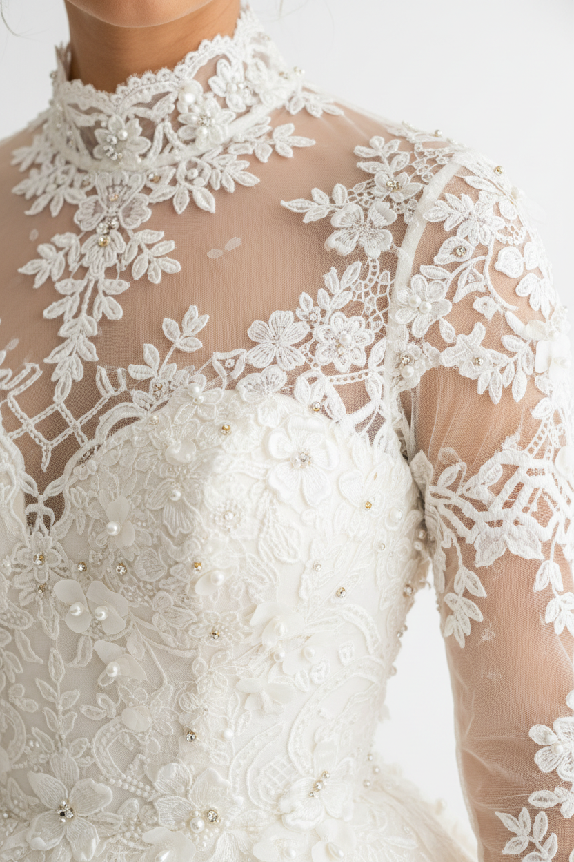NIL-116 Ivory High Neck فستان زفاف – Detail منظر