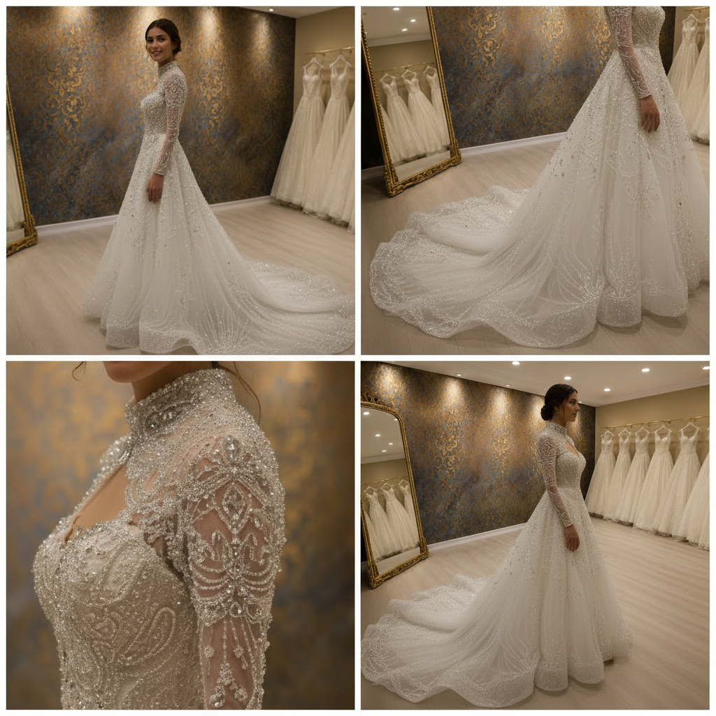 NIL-258 كريستال كوتور Wedding فستان - Side & Detail Collage
