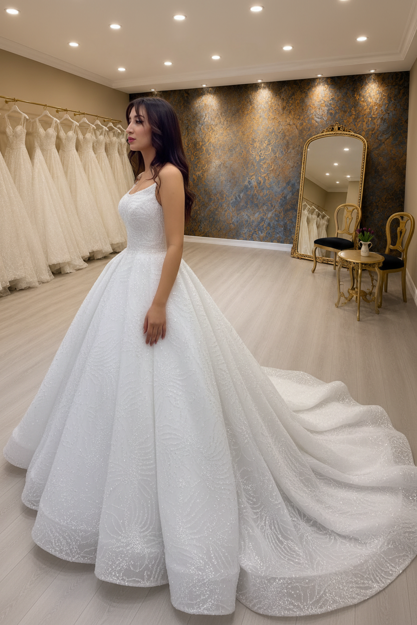 NIL-268 Sequin Krystal Ballgown - Side Profile visning