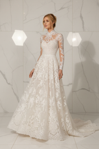NIL-116 Ivory High Neck فستان زفاف – Editorial منظر