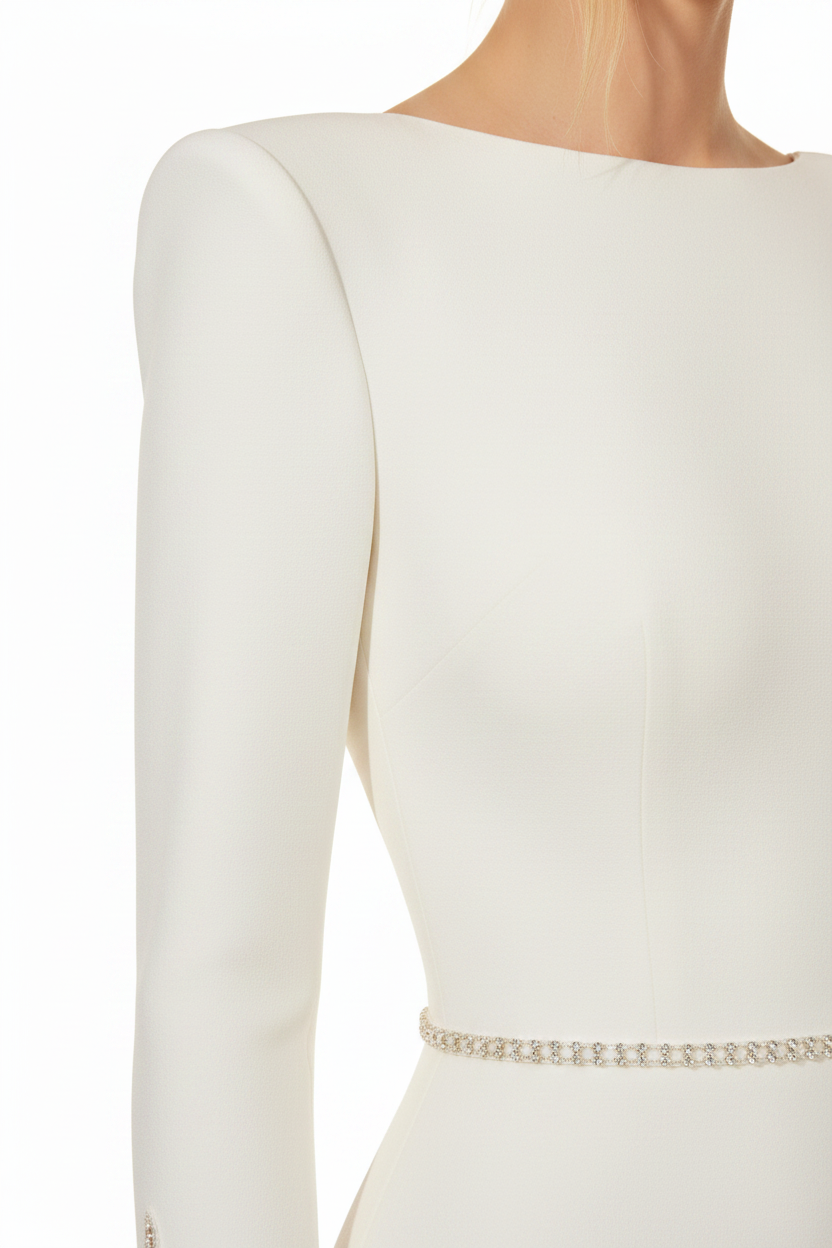 NNC-108 Cream Syrena suknia - Structured Shoulder i Kryształ Detail