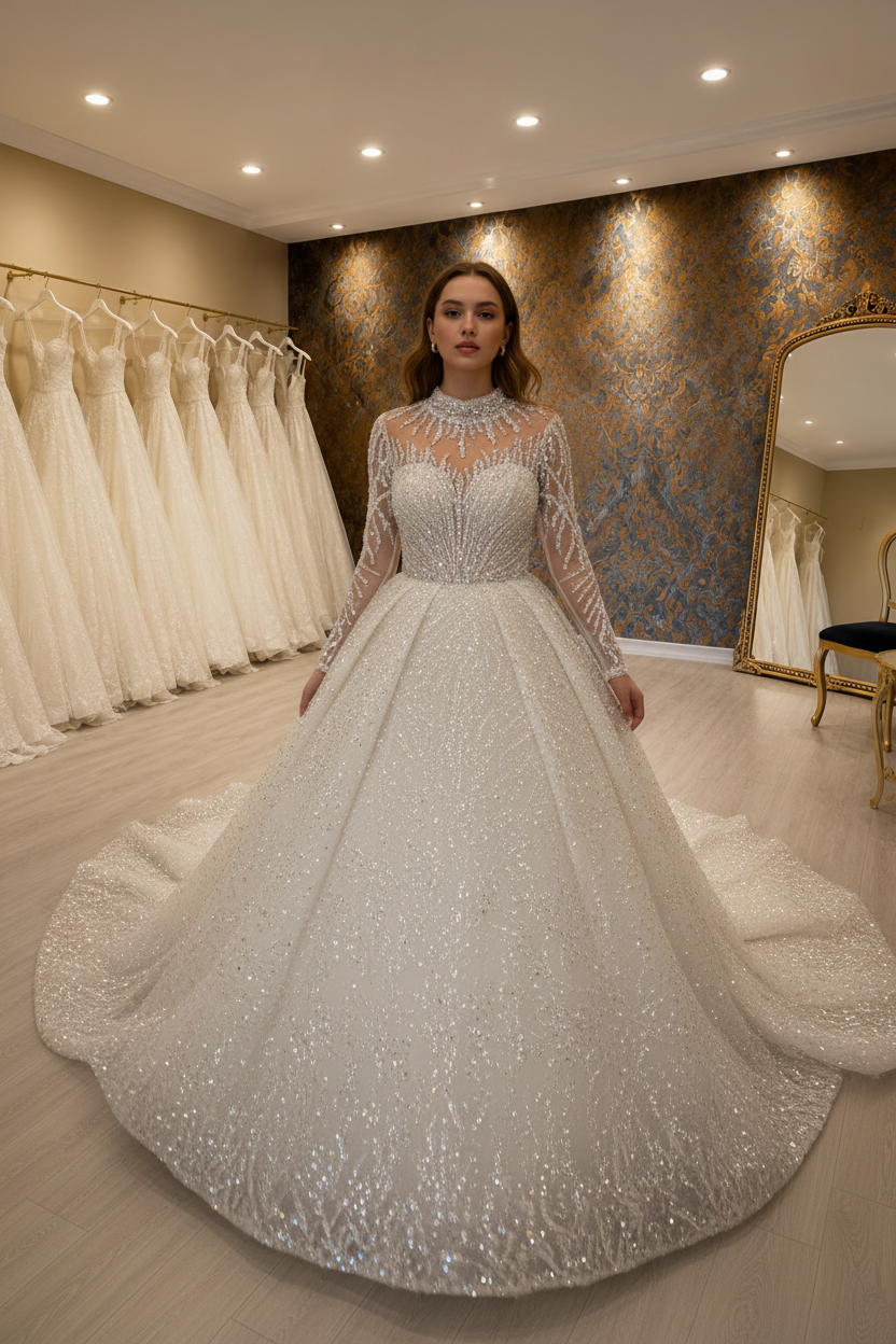 NIL-270 كريستال Illusion Ballgown - Walking Toward Camera