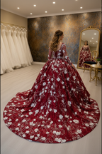 NIL-NS-001 Crimson Red - Back View, Cathedral Train Spread, Mirror Reflection
