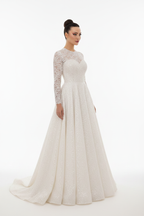 NIL-115 Soft White Modest Wedding Dress – Side View