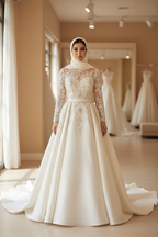 NIL-009 blød ivory hijab prinsessebalkjole forfra
