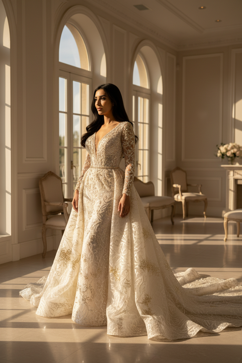 NIL-094 Ivory Trumpet Couture kjole – sidevisning