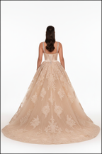 NIL-117 champagne Detachable Overskirt Brudekjole – bagfra