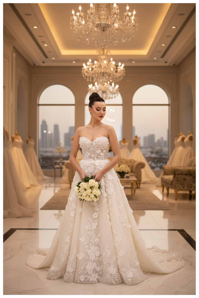 NIL-124 Lusso Gulf Sposa editorial romantico Linea ad A Abito da sposa by NIL Abito da sposa