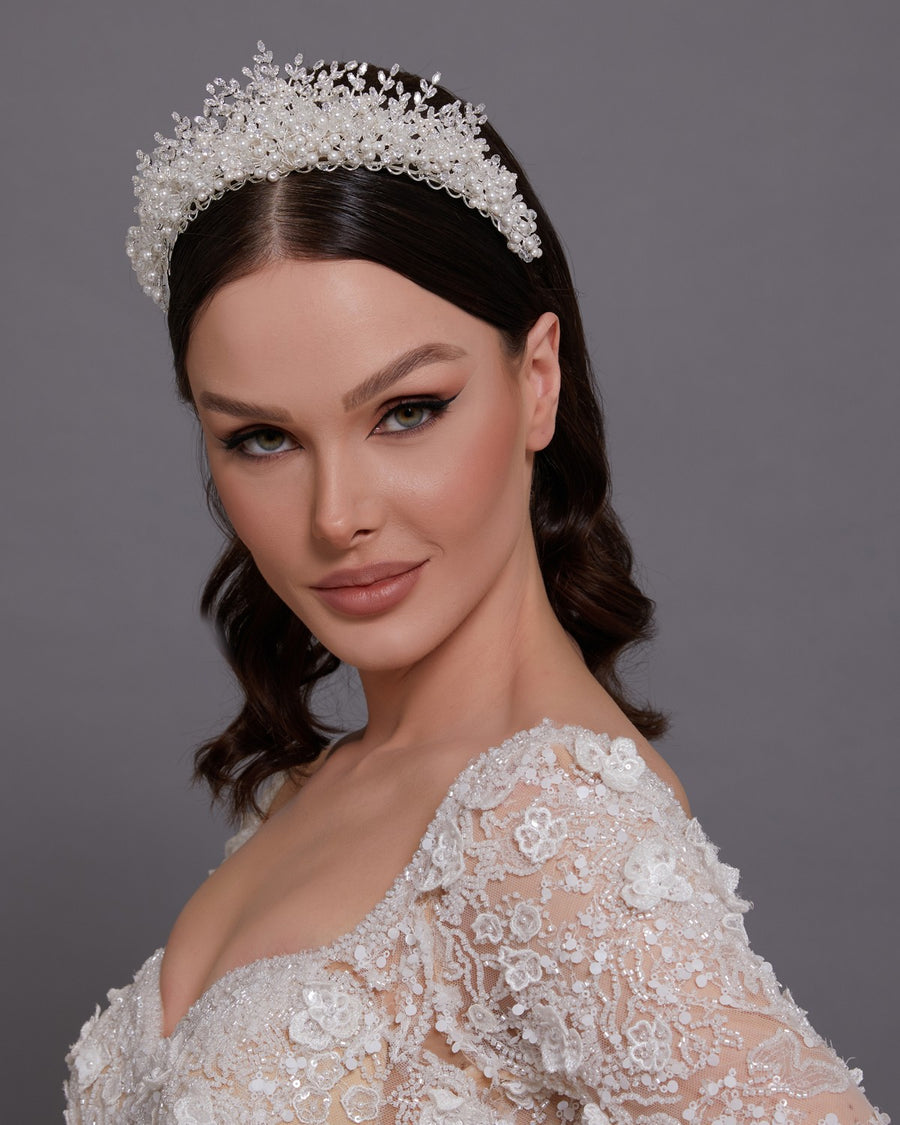 NNC-061 | LAVINZITA-INTAGETA | Lavin Zircon Křišťál & perla Svatební Tiara
