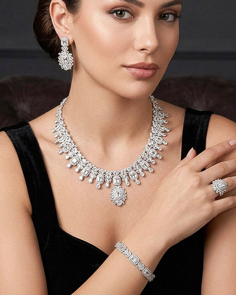 G21-AKS-009 Light Zircon Stone Bridal Set Necklace