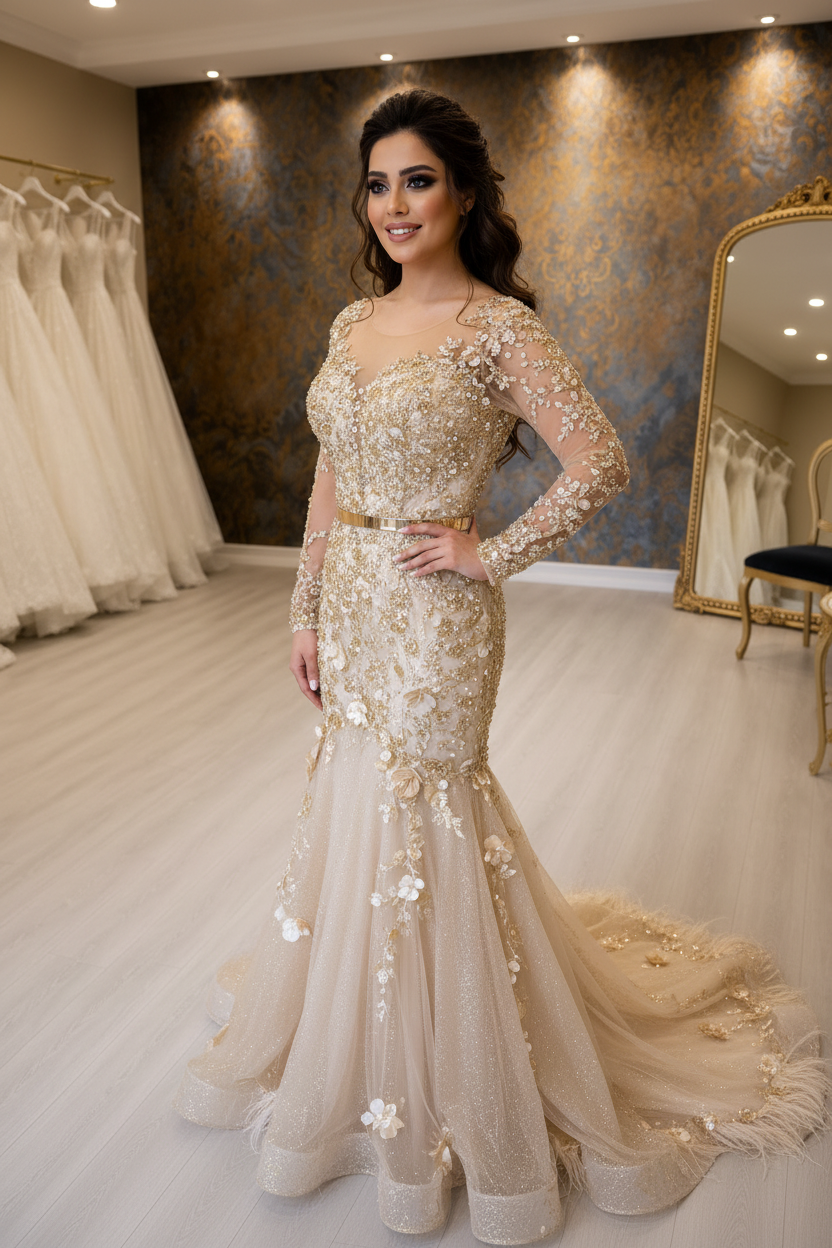 G21-NS-048 Gold Champagne Mermaid Engagement Dress
