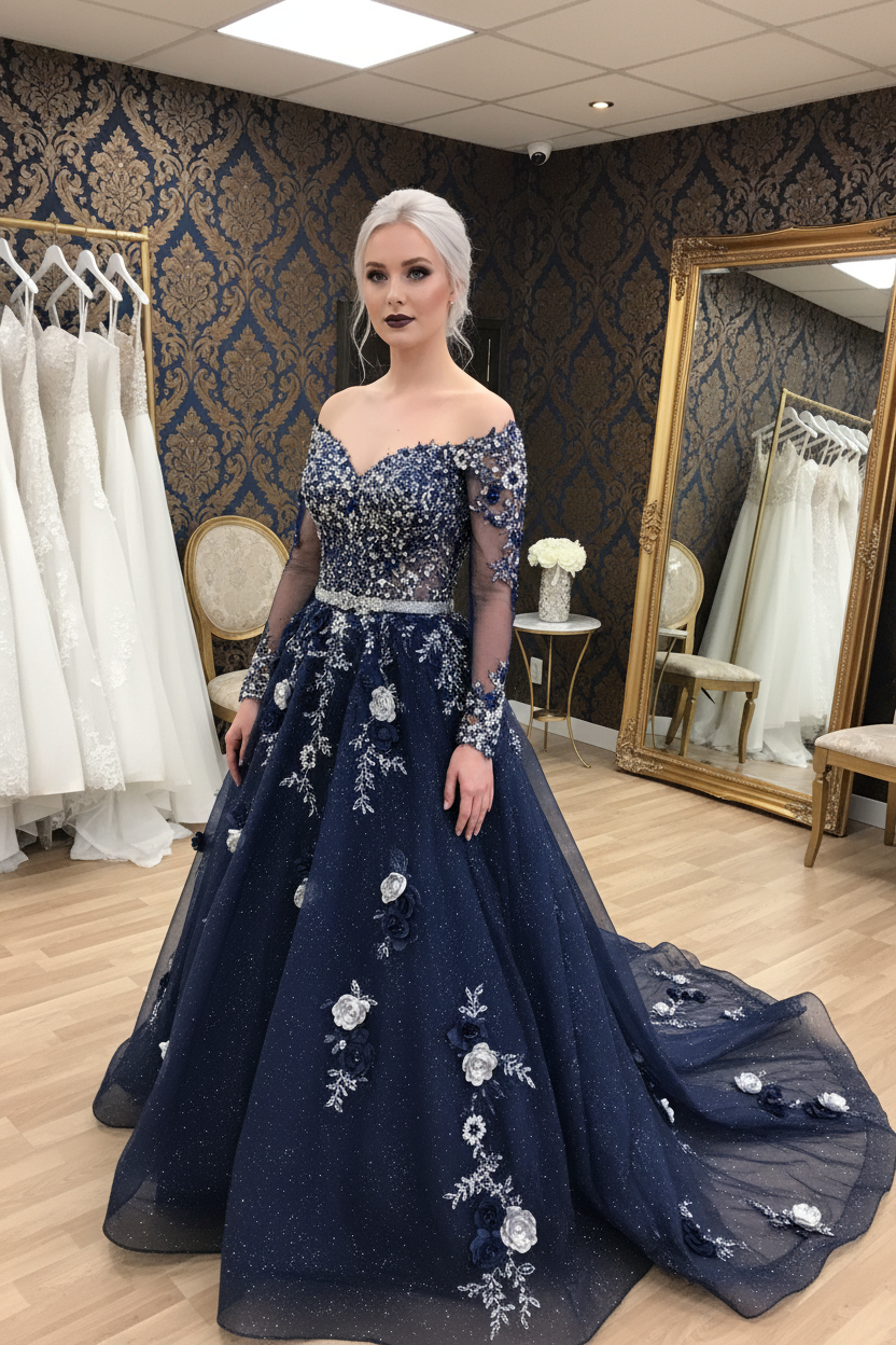 G21-NS-215 Navy Blue Ball Gown Engagement Dress