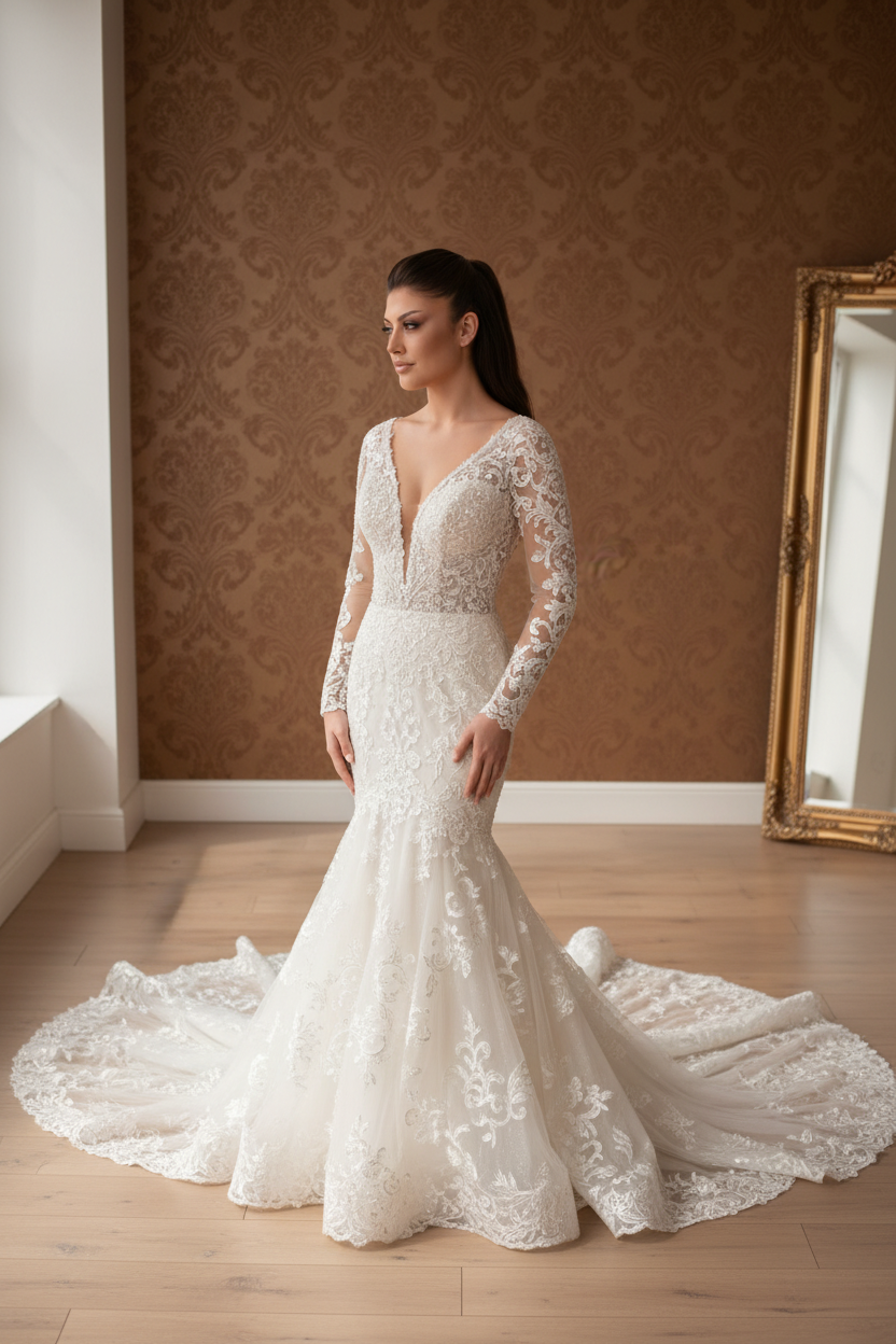 NIL-234 – Ivory Balık model Fit & Flare Lüks Gelinlik